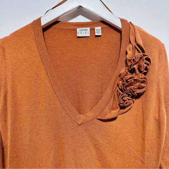 Esprit EUC Women’s V Neck Knit Brown Ribbed Sweater Size Medium - Picture 7 of 9